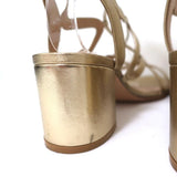 Gianvito Rossi Artemis Lace-Up Sandals Gold Metallic Leather Size 37 Block Heel - Celebrity Owned