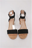 Gianvito Rossi Cork Sandals Rikki Black Suede Size 38 Ankle Strap Mid-Heel - Celebrity Owned