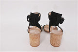 Gianvito Rossi Cork Sandals Rikki Black Suede Size 38 Ankle Strap Mid-Heel - Celebrity Owned