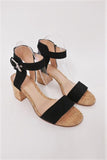 Gianvito Rossi Cork Sandals Rikki Black Suede Size 38 Ankle Strap Mid-Heel - Celebrity Owned