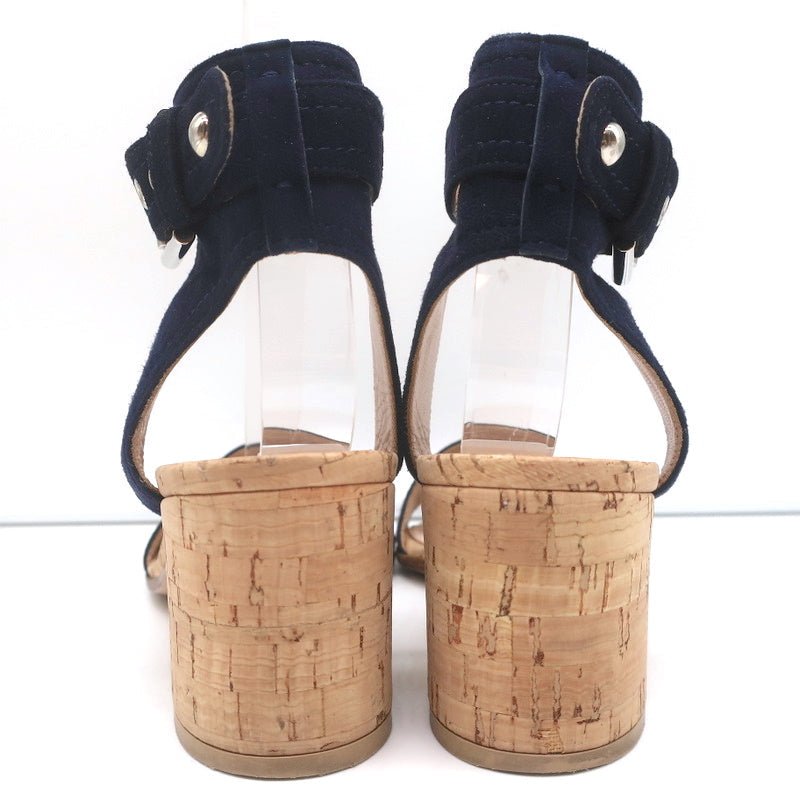 Gianvito Rossi Cork Sandals Rikki Navy Suede Size 36 Ankle Strap Mid-Heel - Celebrity Owned