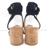 Gianvito Rossi Cork Sandals Rikki Navy Suede Size 36 Ankle Strap Mid-Heel - Celebrity Owned