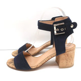 Gianvito Rossi Cork Sandals Rikki Navy Suede Size 36 Ankle Strap Mid-Heel - Celebrity Owned