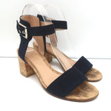Gianvito Rossi Cork Sandals Rikki Navy Suede Size 36 Ankle Strap Mid-Heel - Celebrity Owned