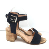 Gianvito Rossi Cork Sandals Rikki Navy Suede Size 36 Ankle Strap Mid-Heel - Celebrity Owned
