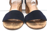 Gianvito Rossi Cork Sandals Rikki Navy Suede Size 36 Ankle Strap Mid-Heel - Celebrity Owned