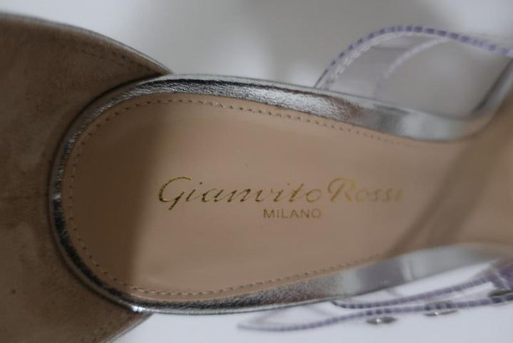 Gianvito Rossi Gabby Plexi Sandals Clear PVC &amp; Silver Leather Size 36.5 - Celebrity Owned