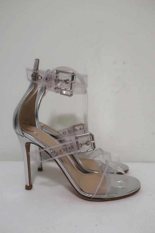 Gianvito Rossi Gabby Plexi Sandals Clear PVC &amp; Silver Leather Size 36.5 - Celebrity Owned