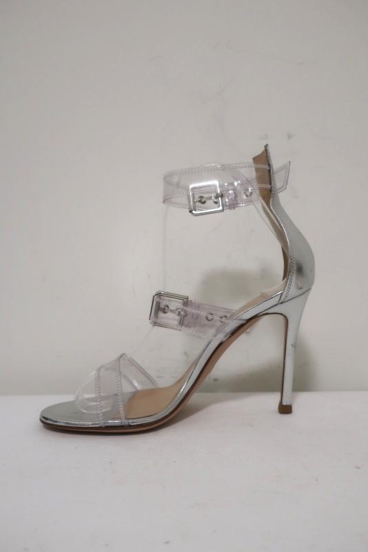 Gianvito Rossi Gabby Plexi Sandals Clear PVC &amp; Silver Leather Size 36.5 - Celebrity Owned