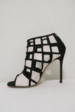 Gianvito Rossi Geometric Cutout Booties Black Suede & White Leather Size 36.5 - Celebrity Owned