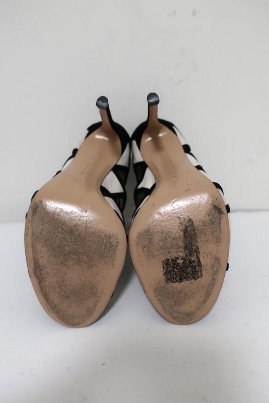 Gianvito Rossi Geometric Cutout Booties Black Suede &amp; White Leather Size 36.5 - Celebrity Owned