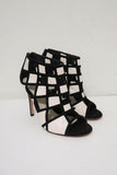 Gianvito Rossi Geometric Cutout Booties Black Suede & White Leather Size 36.5 - Celebrity Owned