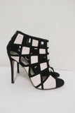 Gianvito Rossi Geometric Cutout Booties Black Suede & White Leather Size 36.5 - Celebrity Owned