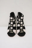 Gianvito Rossi Geometric Cutout Booties Black Suede & White Leather Size 36.5 - Celebrity Owned