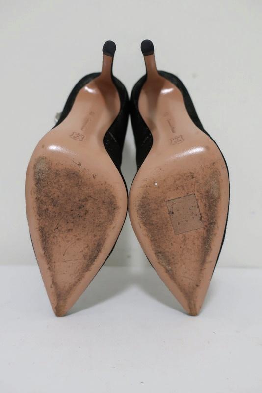 Gianvito Rossi High-Back Ankle Strap Pumps Black/Silver Metallic Suede Size 36.5 - Celebrity Owned
