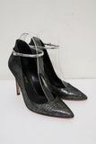 Gianvito Rossi High-Back Ankle Strap Pumps Black/Silver Metallic Suede Size 36.5 - Celebrity Owned