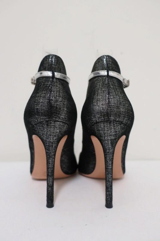 Gianvito Rossi High-Back Ankle Strap Pumps Black/Silver Metallic Suede Size 36.5 - Celebrity Owned