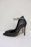Gianvito Rossi High-Back Ankle Strap Pumps Black/Silver Metallic Suede Size 36.5 - Celebrity Owned