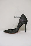 Gianvito Rossi High-Back Ankle Strap Pumps Black/Silver Metallic Suede Size 36.5 - Celebrity Owned