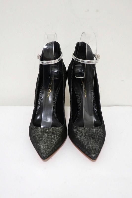 Gianvito Rossi High-Back Ankle Strap Pumps Black/Silver Metallic Suede Size 36.5 - Celebrity Owned