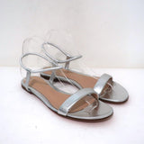 Gianvito Rossi Jaime Ankle Strap Sandals Silver Metallic Leather Size 38.5 NEW - Celebrity Owned