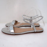Gianvito Rossi Jaime Ankle Strap Sandals Silver Metallic Leather Size 38.5 NEW - Celebrity Owned