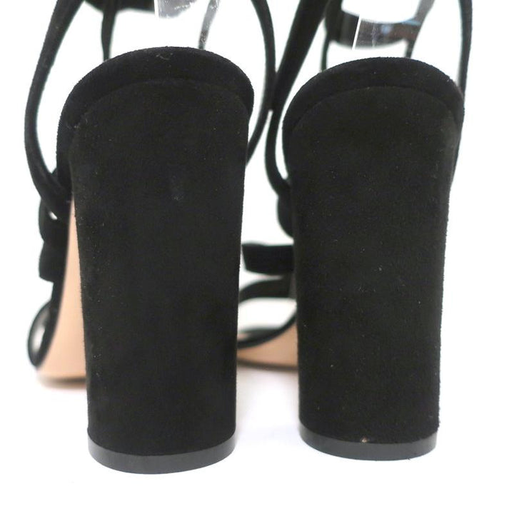 Gianvito Rossi Janis 105 Lace-Up Sandals Black Suede Size 37 Open Toe Heels - Celebrity Owned