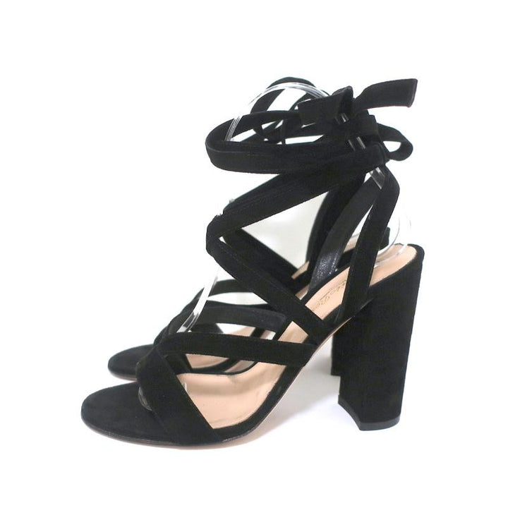 Gianvito Rossi Janis 105 Lace-Up Sandals Black Suede Size 37 Open Toe Heels - Celebrity Owned
