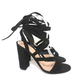 Gianvito Rossi Janis 105 Lace-Up Sandals Black Suede Size 37 Open Toe Heels - Celebrity Owned