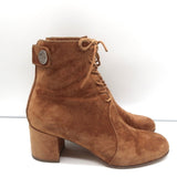 Gianvito Rossi Lace-Up Ankle Boots Brown Suede Size 38 Mid-Heel Booties - Celebrity Owned