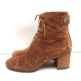 Gianvito Rossi Lace-Up Ankle Boots Brown Suede Size 38 Mid-Heel Booties - Celebrity Owned