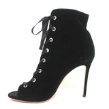 Gianvito Rossi Lace-Up Open Toe Ankle Boots Marie Black Velvet Size 40.5 - Celebrity Owned
