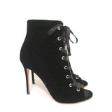 Gianvito Rossi Lace-Up Open Toe Ankle Boots Marie Black Velvet Size 40.5 - Celebrity Owned
