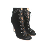 Gianvito Rossi Lace-Up Open Toe Ankle Boots Marie Black Velvet Size 40.5 - Celebrity Owned