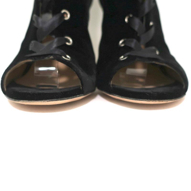 Gianvito Rossi Lace-Up Open Toe Ankle Boots Marie Black Velvet Size 40.5 - Celebrity Owned