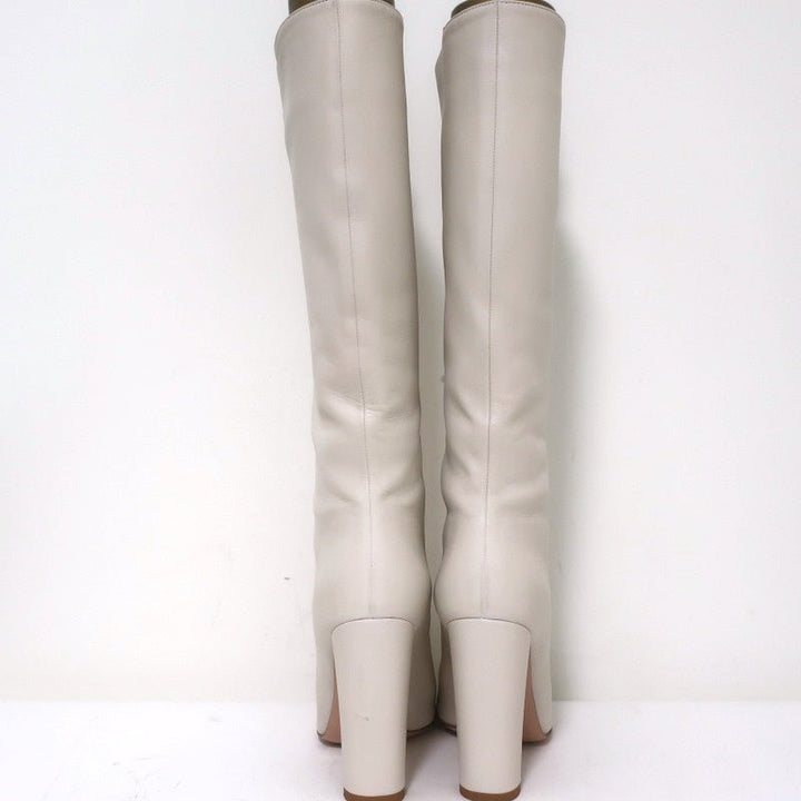 Gianvito Rossi Laura Knee High Boots Cream Leather Size 37 High Heel - Celebrity Owned