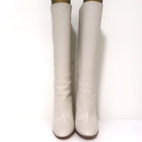 Gianvito Rossi Laura Knee High Boots Cream Leather Size 37 High Heel - Celebrity Owned