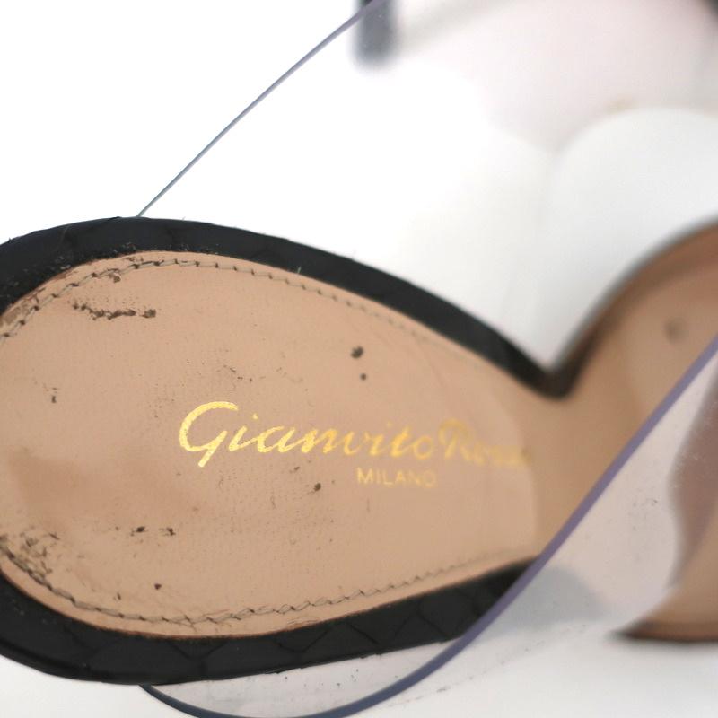 Gianvito Rossi Mules Virtua Black Python &amp; Clear PVC Size 36.5 Pointed Toe Heels - Celebrity Owned