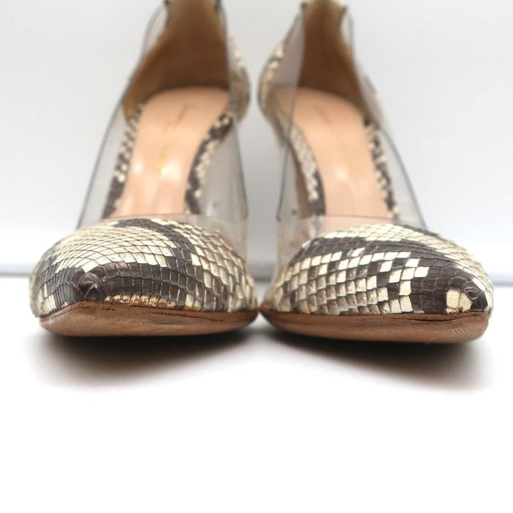 Gianvito Rossi Plexi Pumps Python &amp; PVC Size 37 Pointed Toe Heels - Celebrity Owned