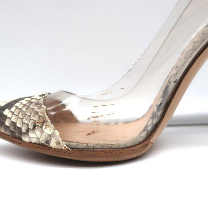 Gianvito Rossi Plexi Pumps Python &amp; PVC Size 37 Pointed Toe Heels - Celebrity Owned