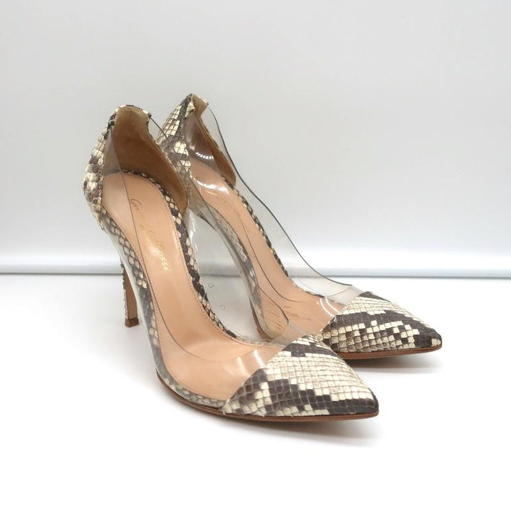 Gianvito Rossi Plexi Pumps Python &amp; PVC Size 37 Pointed Toe Heels - Celebrity Owned