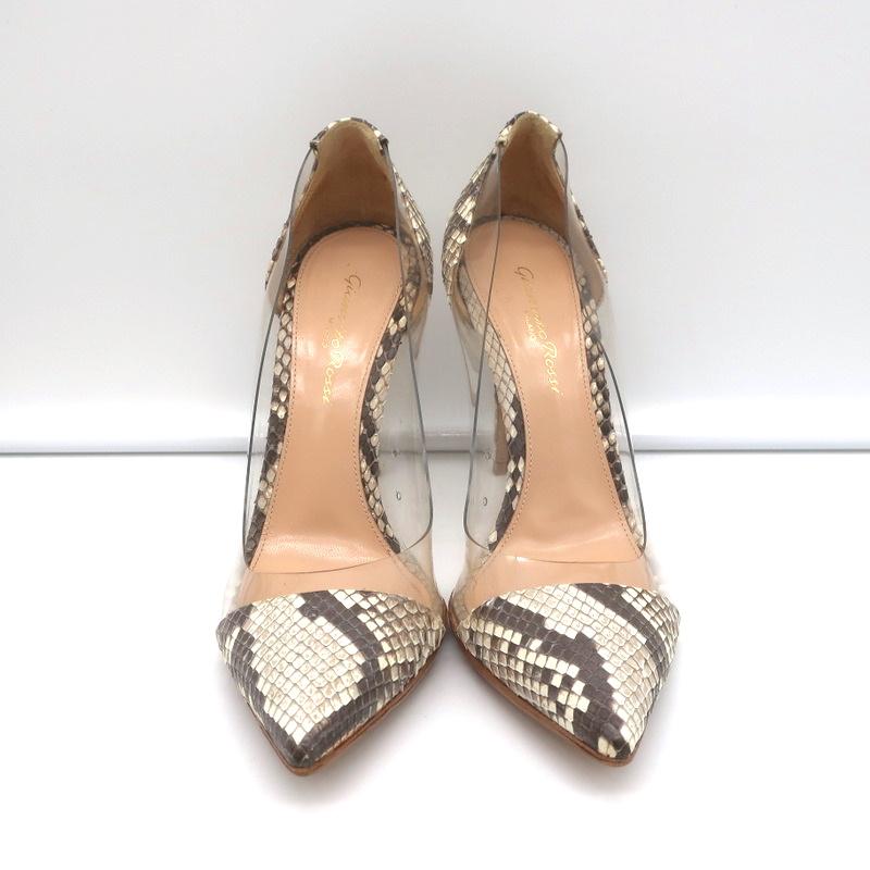 Gianvito Rossi Plexi Pumps Python &amp; PVC Size 37 Pointed Toe Heels - Celebrity Owned