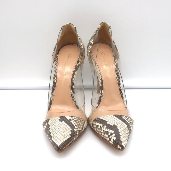 Gianvito Rossi Plexi Pumps Python &amp; PVC Size 37 Pointed Toe Heels - Celebrity Owned