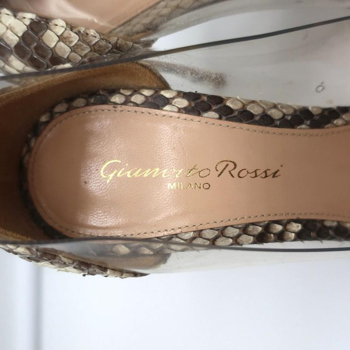 Gianvito Rossi Plexi Pumps Python &amp; PVC Size 37 Pointed Toe Heels - Celebrity Owned