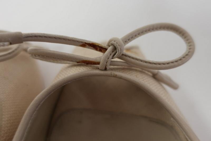 Gianvito Rossi Pump Natural Coated Canvas Size 38 Bow Peep Toe Platform Heel - Celebrity Owned