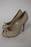 Gianvito Rossi Pump Natural Coated Canvas Size 38 Bow Peep Toe Platform Heel - Celebrity Owned