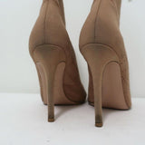 Gianvito Rossi Stretch Knit Booties Beige Size 38 Open Toe High Heel Ankle Boots - Celebrity Owned