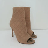 Gianvito Rossi Stretch Knit Booties Beige Size 38 Open Toe High Heel Ankle Boots - Celebrity Owned