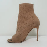 Gianvito Rossi Stretch Knit Booties Beige Size 38 Open Toe High Heel Ankle Boots - Celebrity Owned