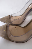 Gianvito Rossi Tyler Plexi Pumps Taupe Studded Suede Size 37 Pointed Toe Heel - Celebrity Owned